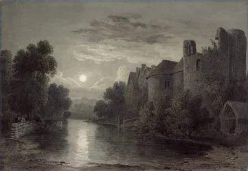 Hrad Allington, poblíž Maidstone, Kent; měsíční svit